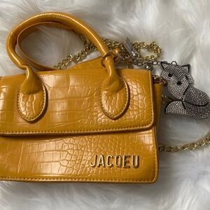 Croc-Embossed Mini Satchel in Mustard
